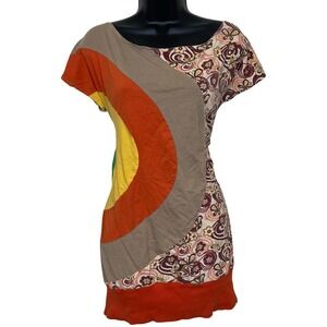 Vintage Tunic Dress Womens‎ Butterfly Floral Patchwork Colorful Y2K Rave Boho